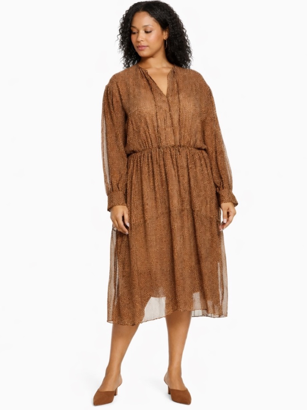 VINCE. NEW! Starry Dot Long Sleeve Shirred Dress SIZE 3XL flowy chic flattering